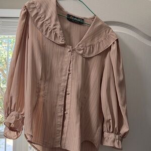 Women's Blush Pink Ruffled Collar Button-Front Blouse